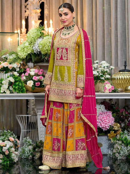 HEAVY CHINON SILK PAKISTANI SHARARA SUIT SET