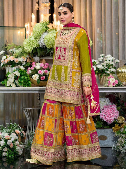 HEAVY CHINON SILK PAKISTANI SHARARA SUIT SET