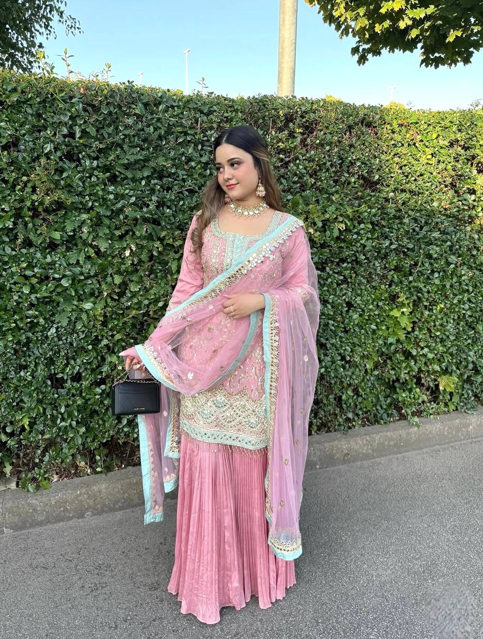 ROYAL PINK 3 PIECE FANCY KURTI WITH BEAUTIFUL CRUSHED PLAZZO AND DUPATTA*&nbsp;