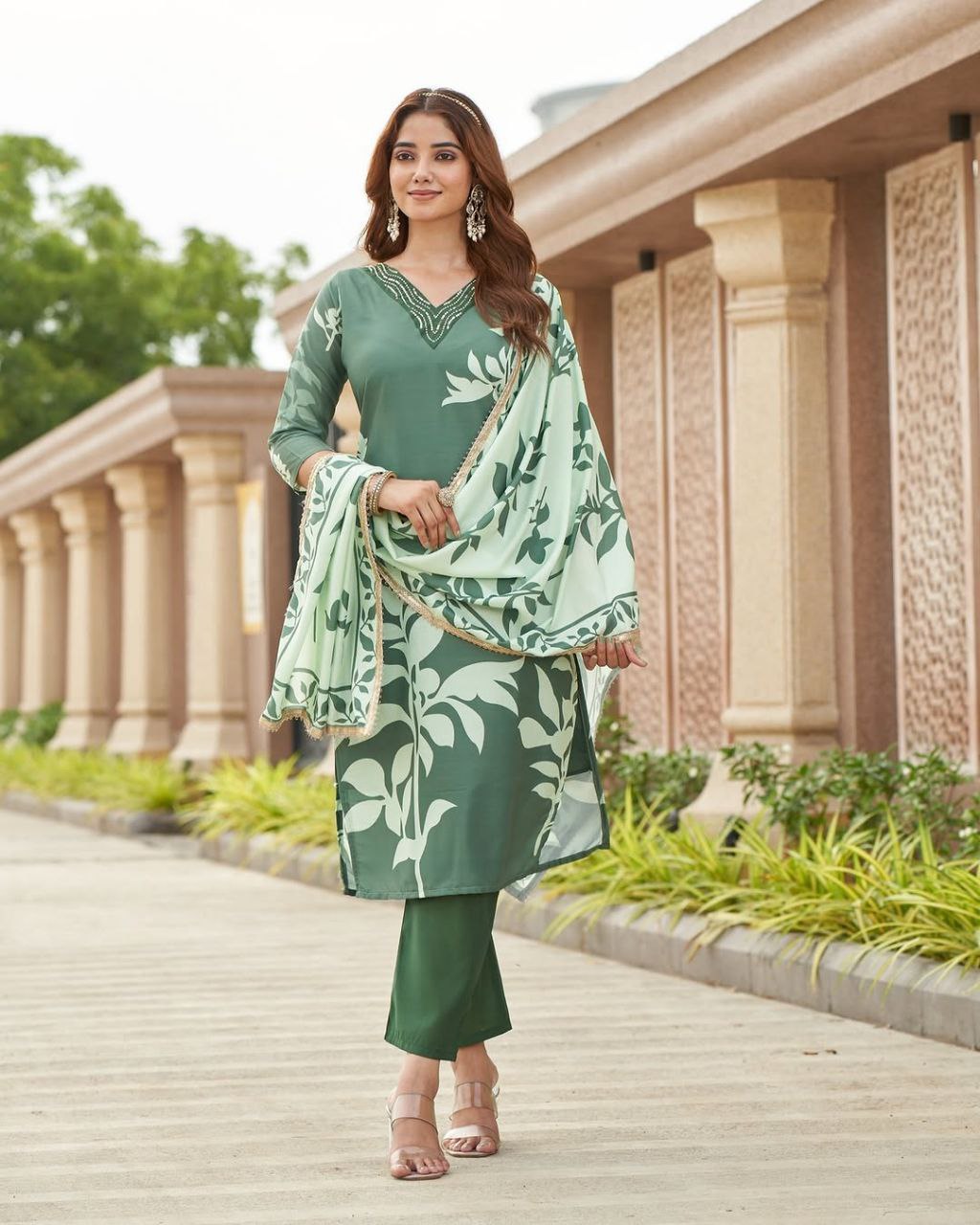 Royal Green Cotton Digital Print Kurti – Trendy Design