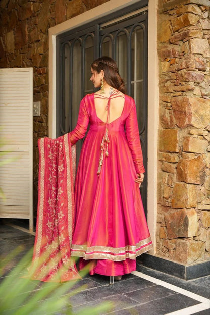 Elangance pink Pure Cosmos  Embroidery work Gown – Party Wear