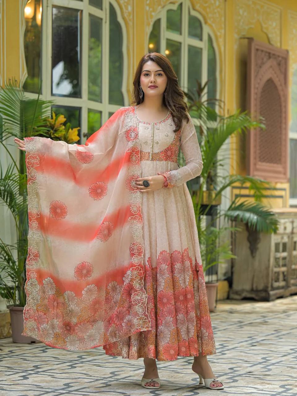 Attractive Tabby Organza Gown Pant Duppata