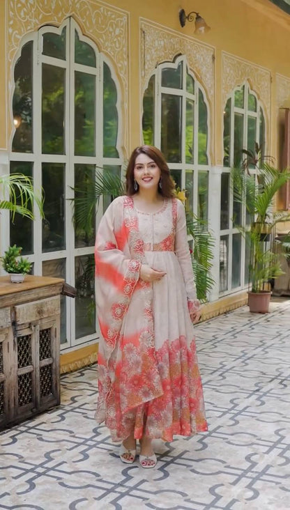 Attractive Tabby Organza Gown Pant Duppata