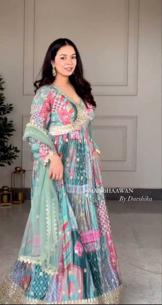 New Aliya-Cut Gown -Pent Dupatta Set Fully Stitched Ready To Wear