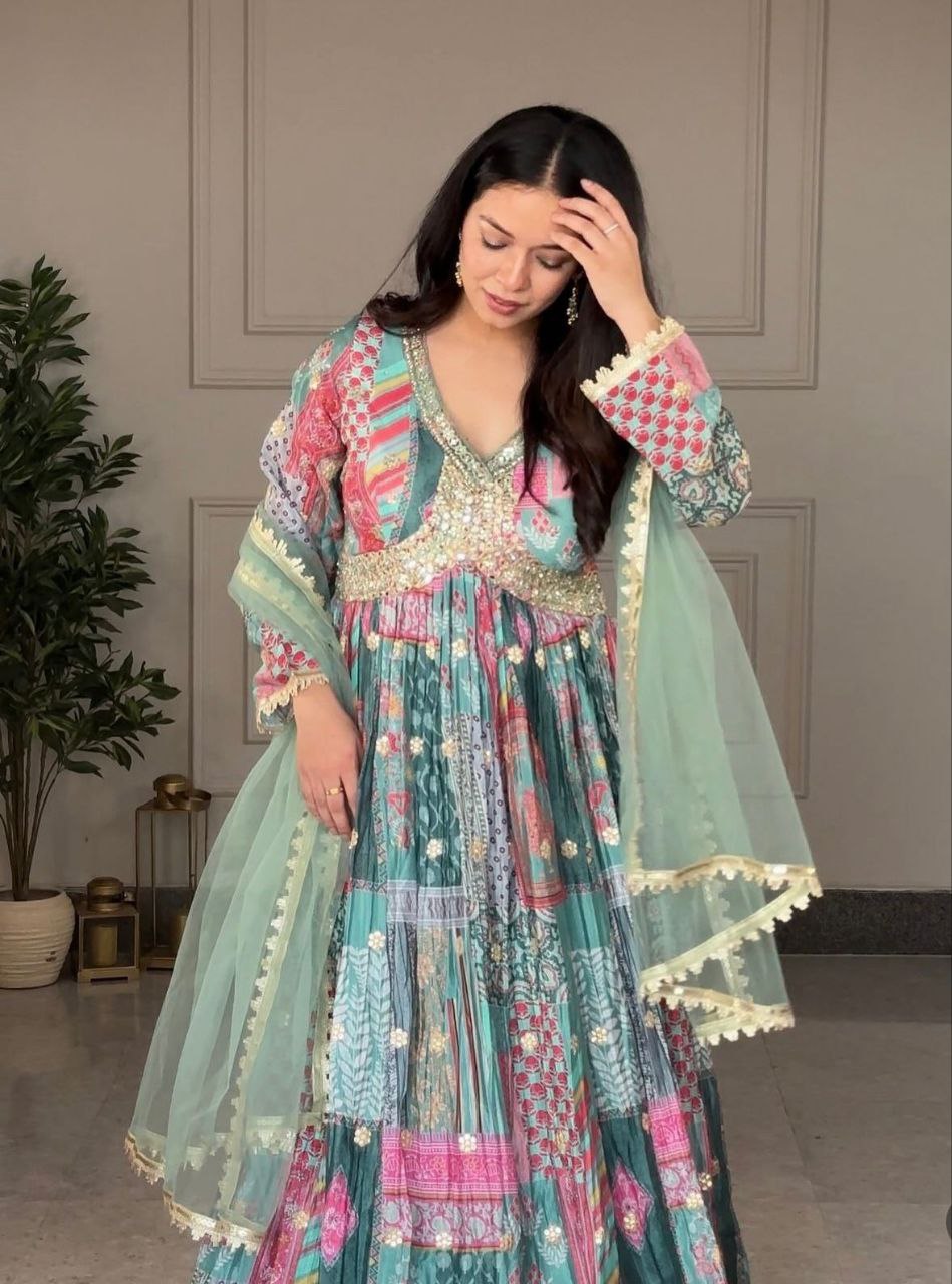 New Aliya-Cut Gown -Pent Dupatta Set Fully Stitched Ready To Wear