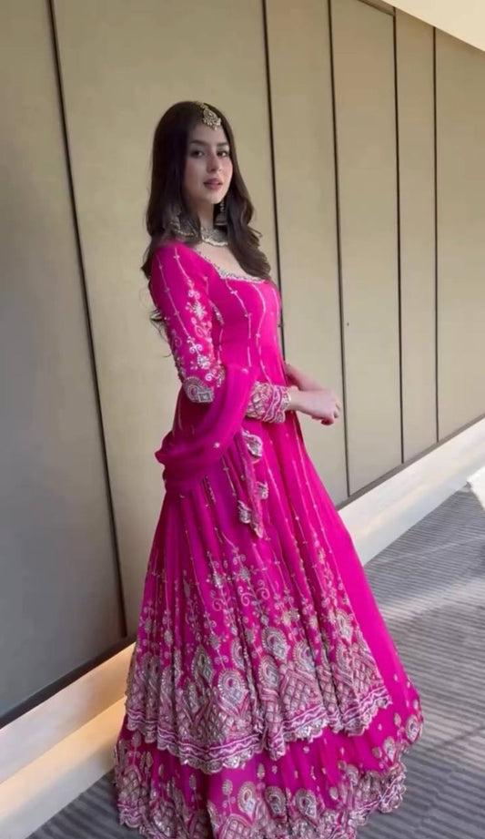 Rani Pink Elegant Faux Georgette Thread & Sequin Work Lehenga Set with Dupatta – Fully Stitched