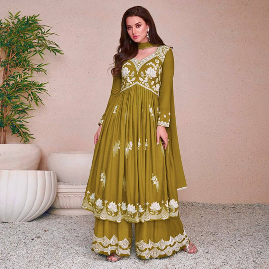 Classic Embroidered Chinon Silk Anarkali Suit with Dupatta for Function