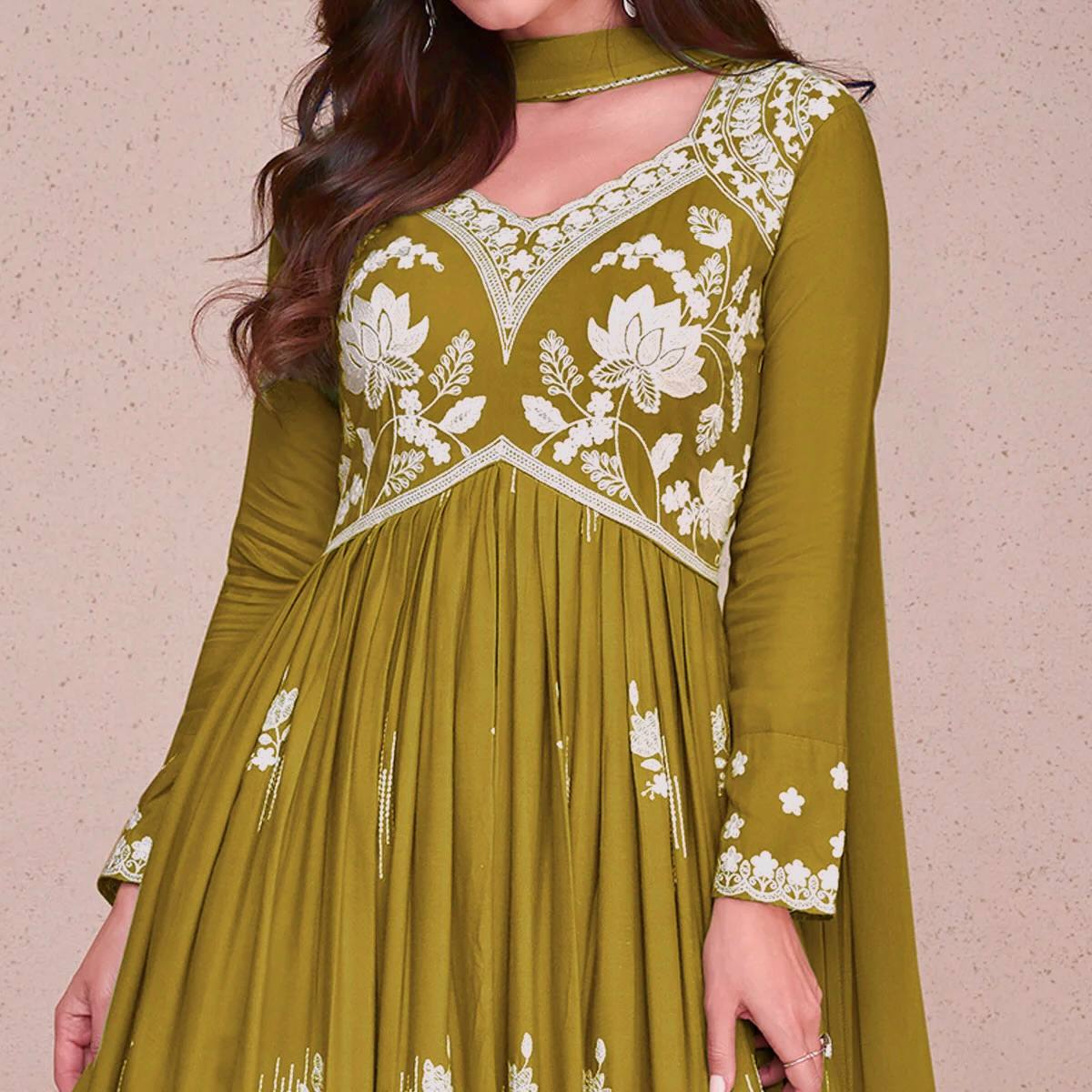 Classic Embroidered Chinon Silk Anarkali Suit with Dupatta for Function