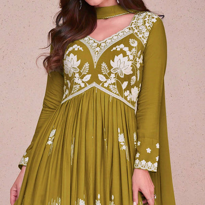 Classic Embroidered Chinon Silk Anarkali Suit with Dupatta for Function