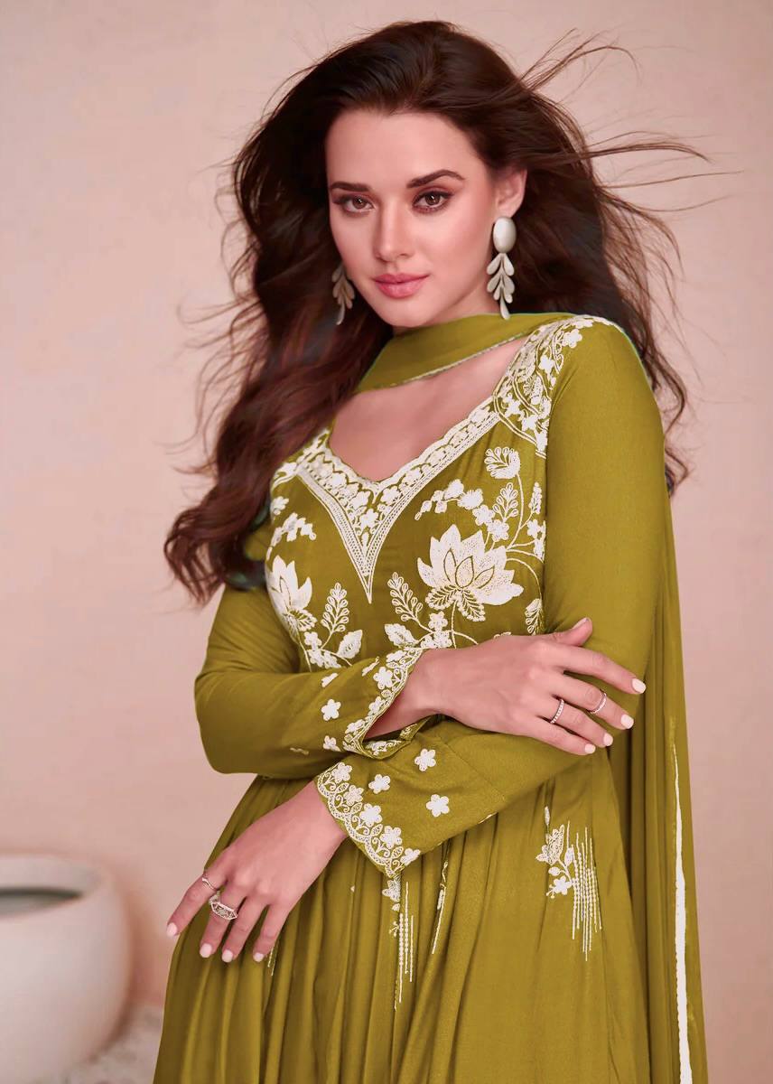 Classic Embroidered Chinon Silk Anarkali Suit with Dupatta for Function