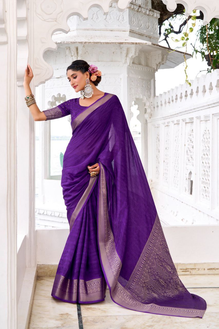 Purple Chinon Zari Work Saree