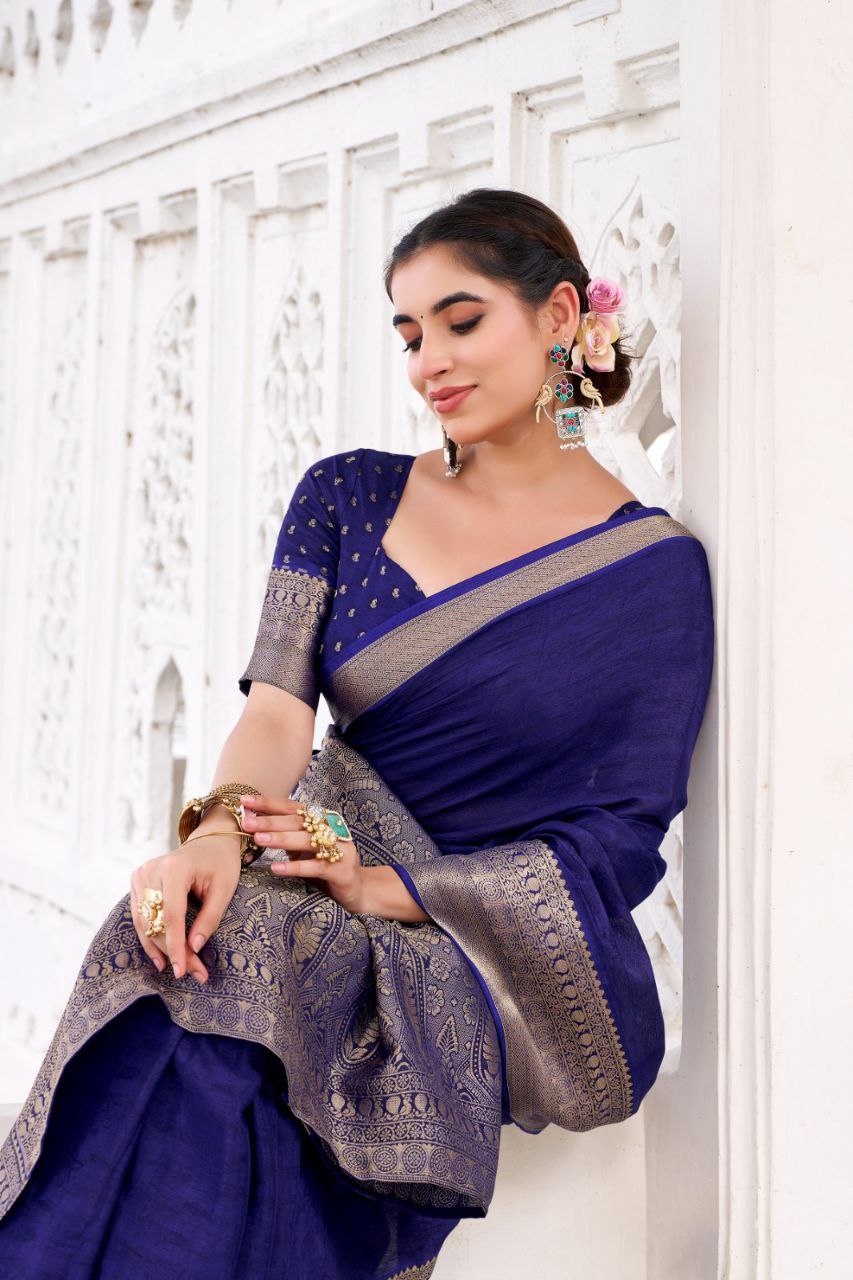 Purple Chinon Zari Work Saree