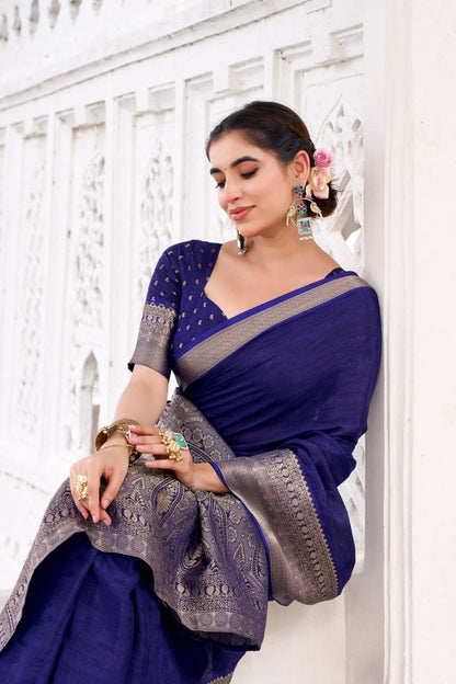 Purple Chinon Zari Work Saree