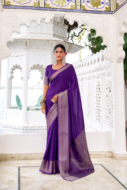 Purple Chinon Zari Work Saree