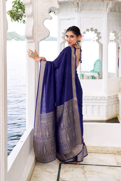 Purple Chinon Zari Work Saree