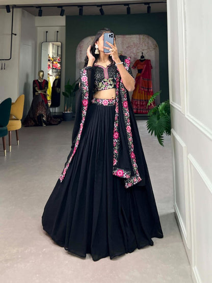 Elagance Black Plain Georgette Trendy Lehenga Choli