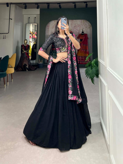 Elagance Black Plain Georgette Trendy Lehenga Choli