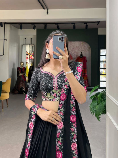 Elagance Black Plain Georgette Trendy Lehenga Choli