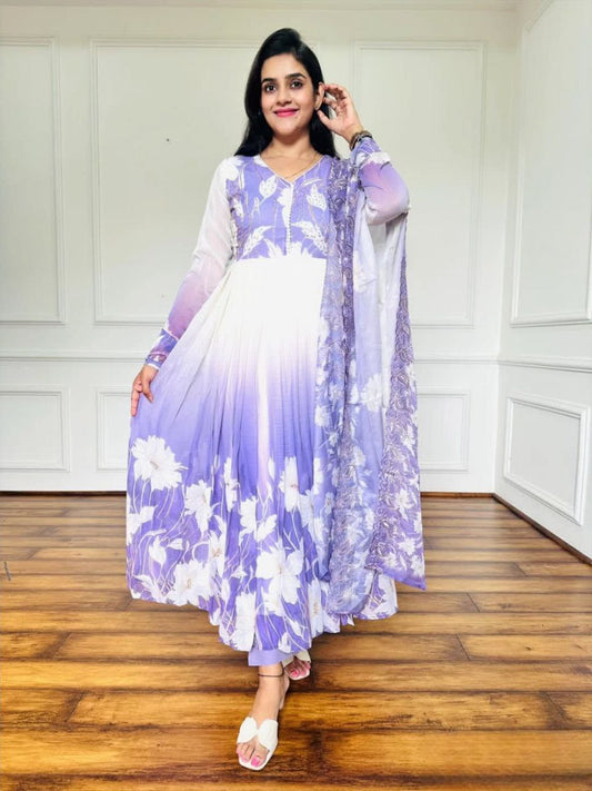 Elegant Digital Print Work Designer Anarkali Three Piece Set