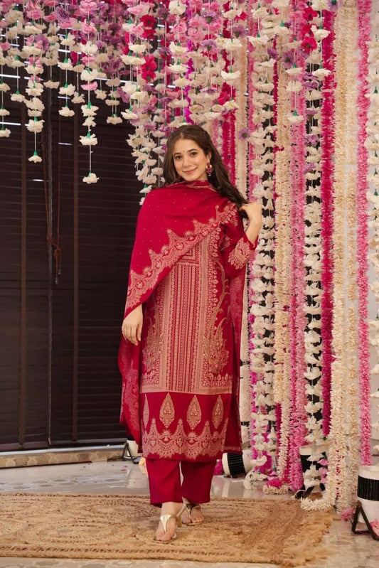 Elegance Maroon- showcases a beautiful and elegant Indian ethnic wear set