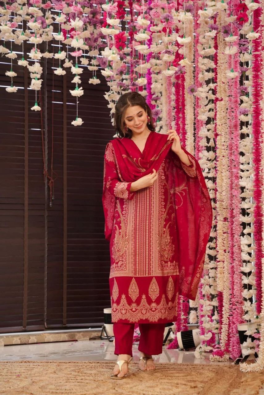 Elegance Maroon- showcases a beautiful and elegant Indian ethnic wear set