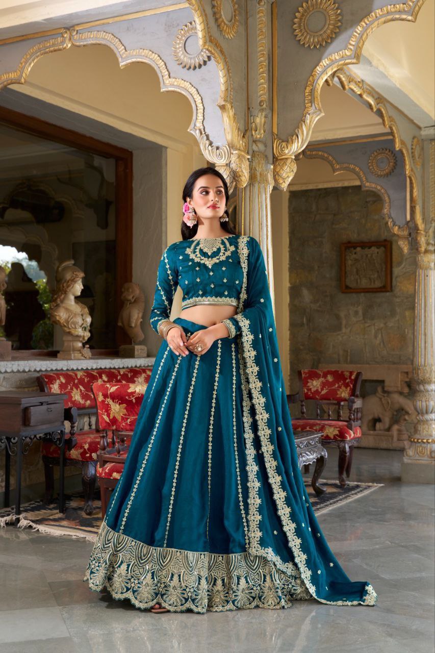 Blue Vichitra Silk Lehenga and Arti Silk Choli with  Sequins Work and Dupatta