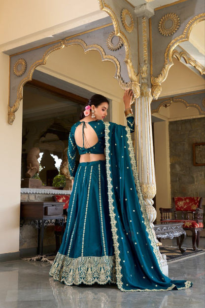 Blue Vichitra Silk Lehenga and Arti Silk Choli with  Sequins Work and Dupatta