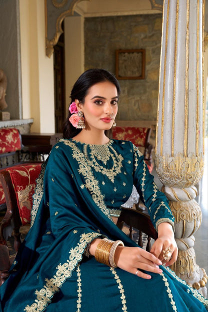 Blue Vichitra Silk Lehenga and Arti Silk Choli with  Sequins Work and Dupatta