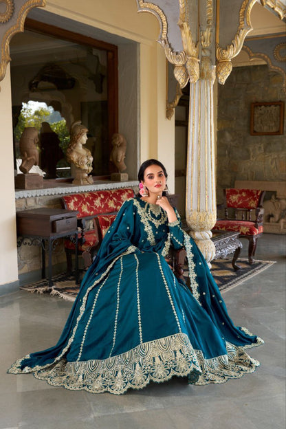Blue Vichitra Silk Lehenga and Arti Silk Choli with  Sequins Work and Dupatta