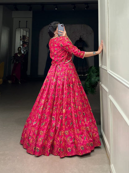 Pink Lehenga choli with koti Tussar Silk Floral Print Wedding Lehenga choli