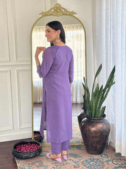 Trendy Purple Color Viscose Embroidered Straight Kurta with Viscose Pant And Jacquard Printed Dupatta Sets
