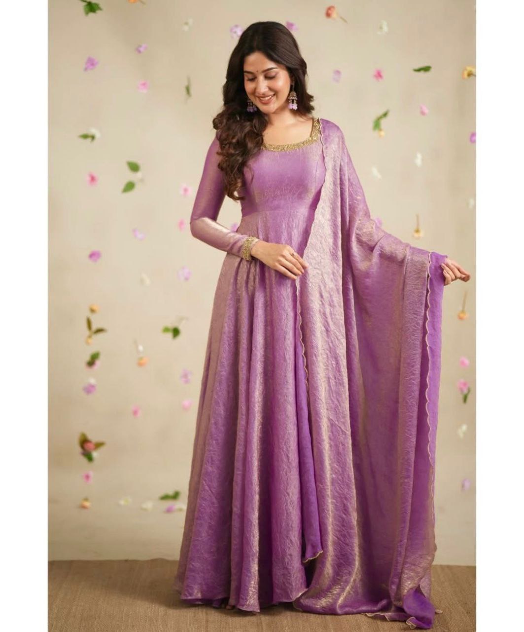 Anarkali Gown Dress for Womens | Indian Designer Gold Net Anarkali Kurta Plazzo with Dupatta Suit