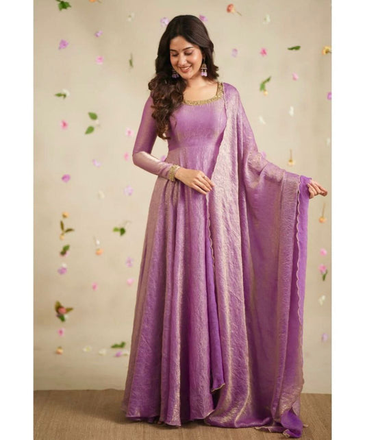 Anarkali Gown Dress for Womens | Indian Designer Gold Net Anarkali Kurta Plazzo with Dupatta Suit