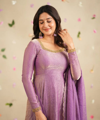 Anarkali Gown Dress for Womens | Indian Designer Gold Net Anarkali Kurta Plazzo with Dupatta Suit