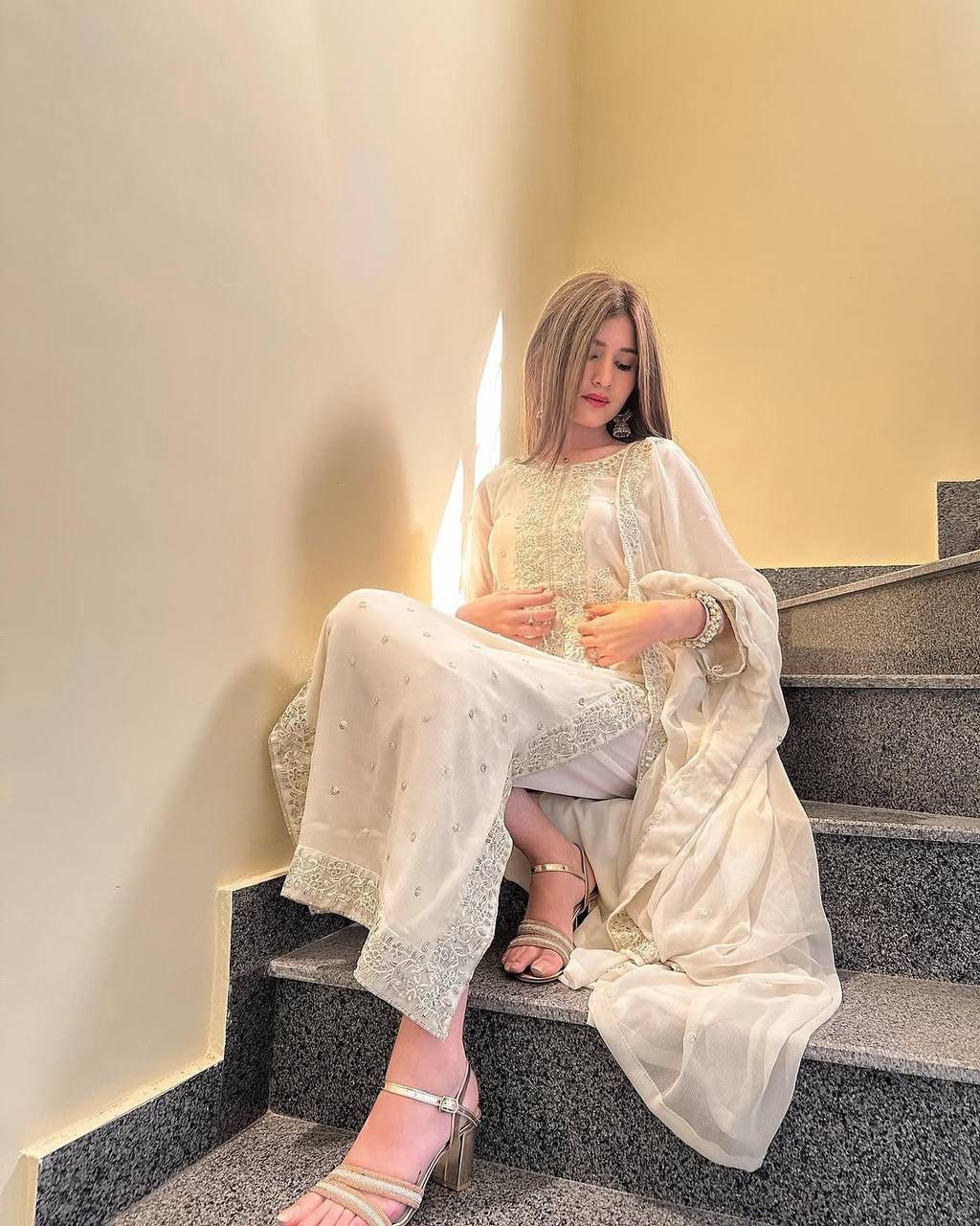 Royal white  Premium Collection With Embroidery And Sequence Worked Top-Bottom And Dupatta Set