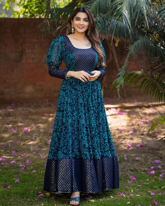 Blue Beauty Georgette With Digital printed simple fresh floral collection