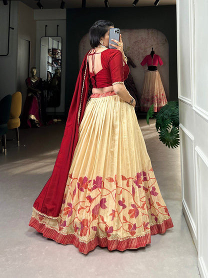 Maroon Color Green Silk Printed Lehenga Choli