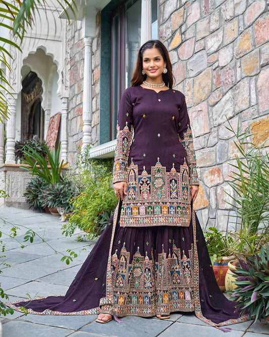 New Designer Collection In Pure Chinnon With Heavy Embroidery Coding Dori-Sequence Work Top-Bottom And Dupatta Set