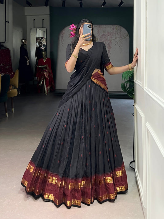 Multicolour Elegant Pure Chanderi Lehenga with Zari Weaving Work – Stitched Lehenga with Unstitched Blouse & Zari Dupatta