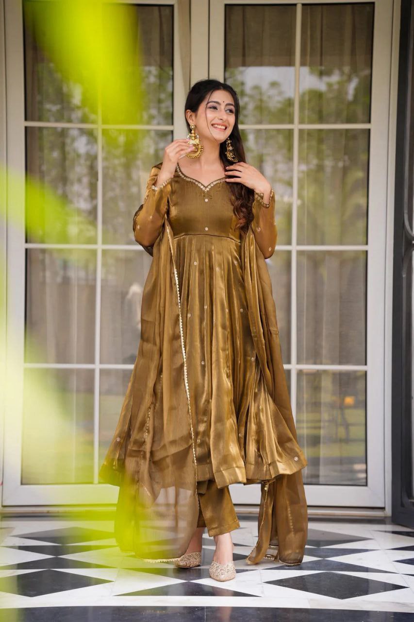New Stylest Most Trending Gold Color Anarkali suit  fabvivera