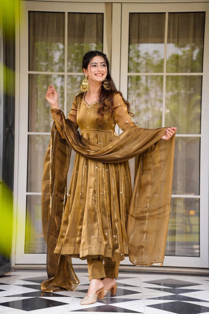 New Stylest Most Trending Gold Color Anarkali suit