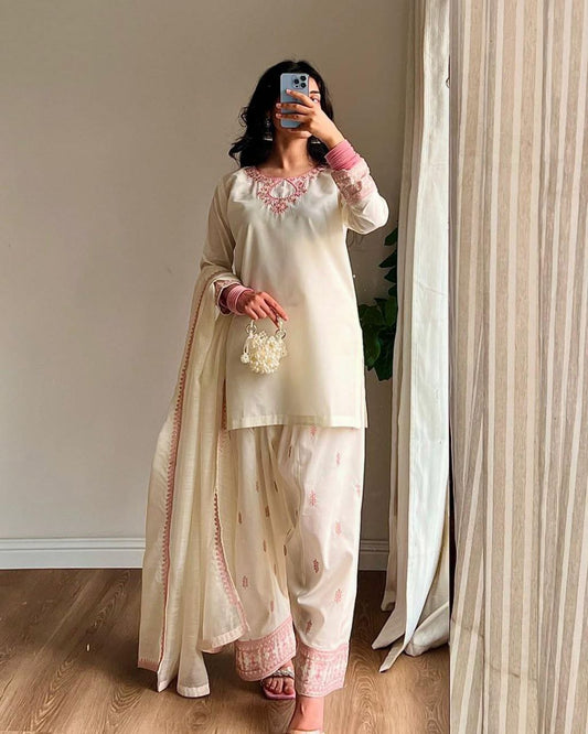 Royal White Party Wear Look top with farshi salwar