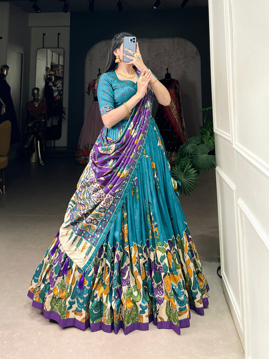 Beautiful Traditional Kalamkari Tasar Silk Charming Lehenga Choli