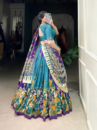 Beautiful Traditional Kalamkari Tasar Silk Charming Lehenga Choli