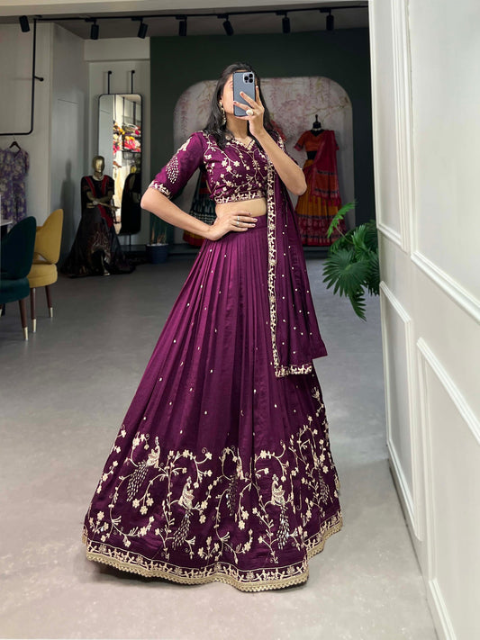 Trendy Purple Viscose Embroidered Lehenga Choli – Stylish Ethnic Wear for Women