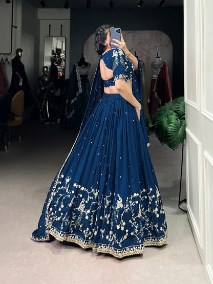 Blue colour Vichitra Silk and Sequins and Thread Embroidery Work With Lace Border lehenga with dupatta