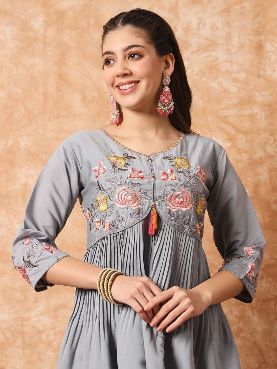 VISCOSE RAYON WITH SEQUENCES EMBROIDERY WORK WITH LACE BORDER