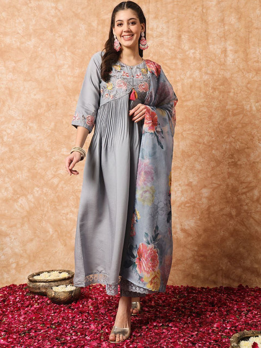 VISCOSE RAYON WITH SEQUENCES EMBROIDERY WORK WITH LACE BORDER