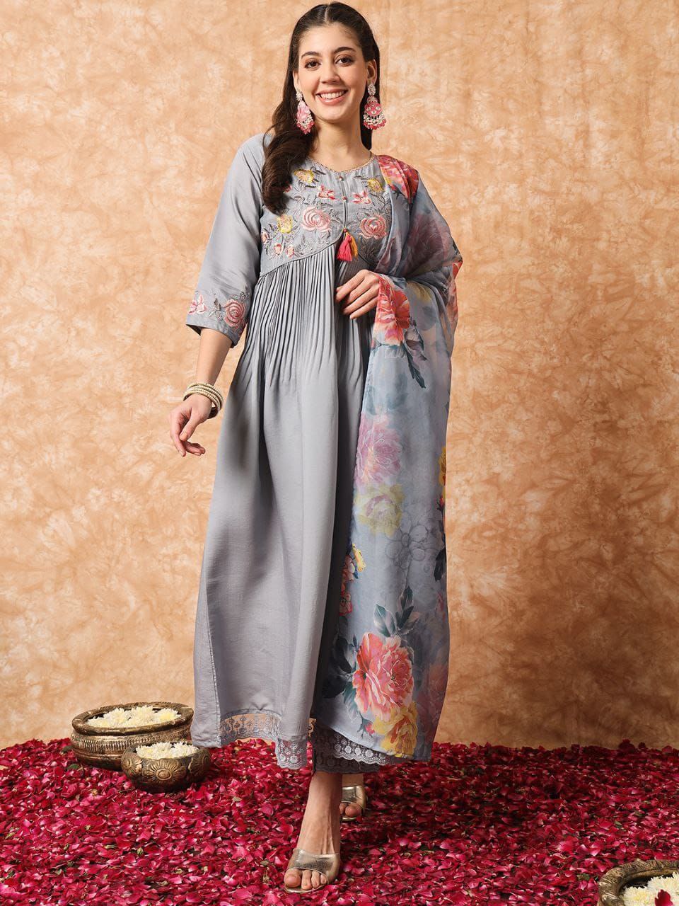 VISCOSE RAYON WITH SEQUENCES EMBROIDERY WORK WITH LACE BORDER