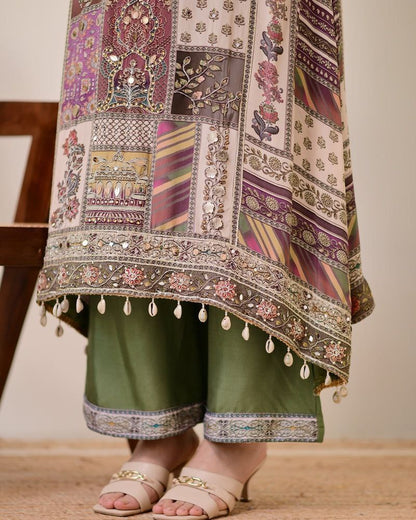 Green Crepe Handwork A Line Kodi Work Festive Suit